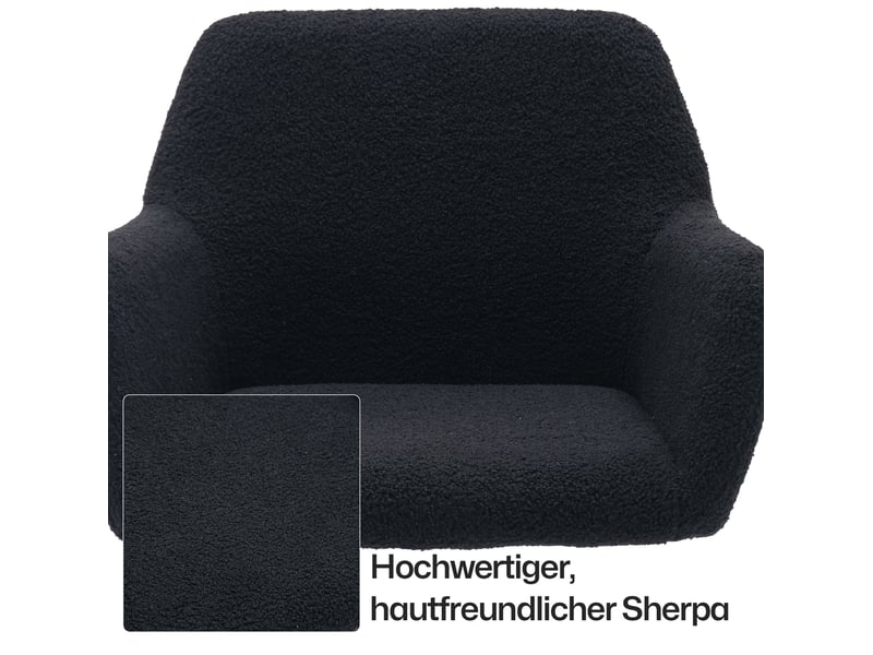  Chaise de salle à manger avec accoudoirs et dossier ajouré, pieds en acier doré, fausse fourrure noire  - Conforama D