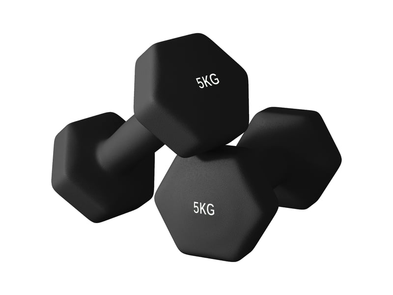  Lot de 2 haltères hexagonales avec poignée antidérapante pour l'entraînement à la maison, 2 x 5kg, noir  - Conforama B