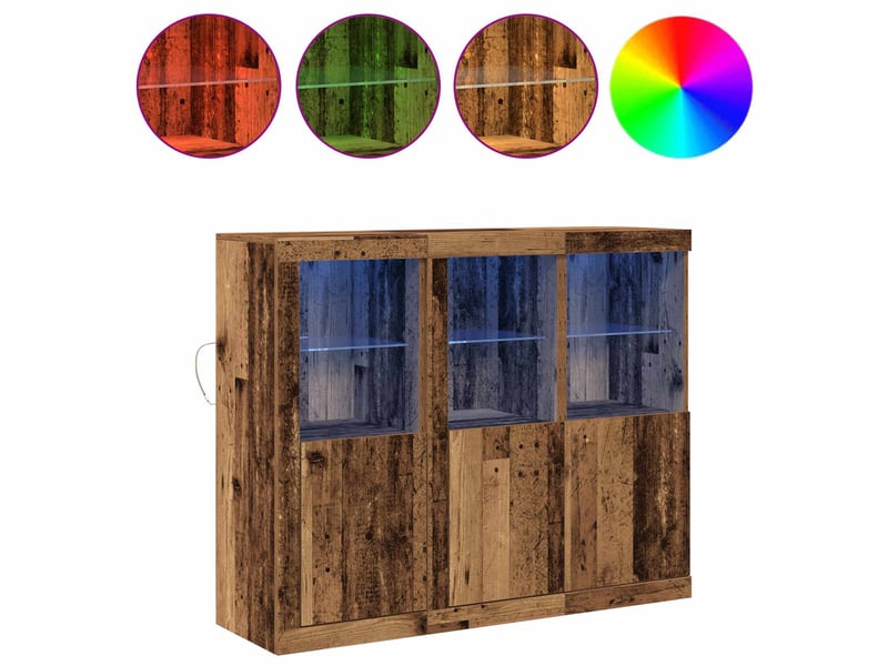  Buffet - bahut - meuble de rangement led 3 pc bois ancien 123 x 37 x 100 cm bois d'ingénierie  - Conforama D