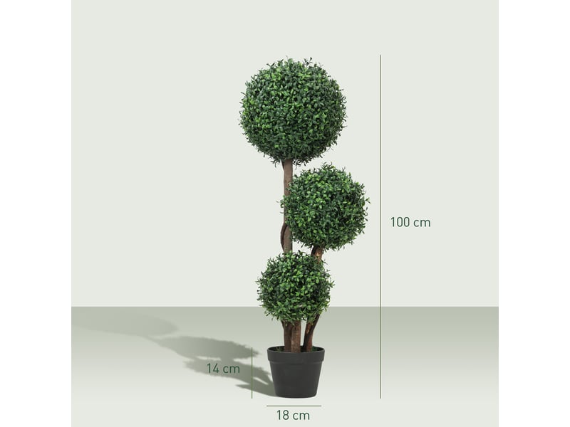  Plante artificielle 100 cm, 3 boules de buis, pot, arbre artificiel intérieur extérieur, facile à nettoyer, vert  - Conforama C