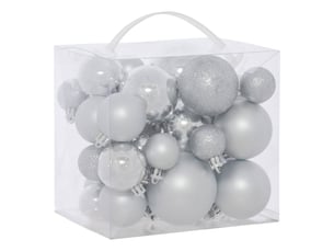 Kit de 35 boules de noël en plastique petit modèle argenté