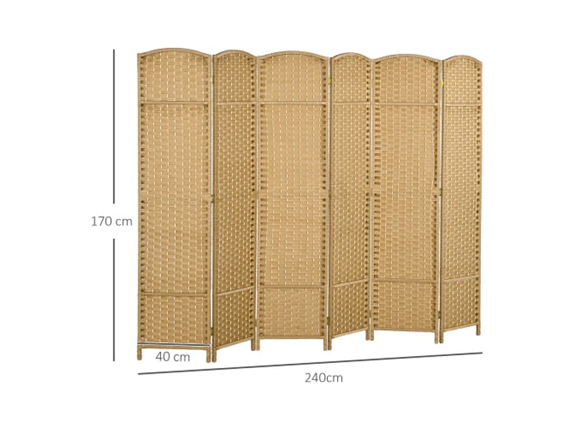 Paravent 6 panneaux en bambou pliable séparateur de pièce 240x170 cm, cloison intimité pour salon - Conforama E