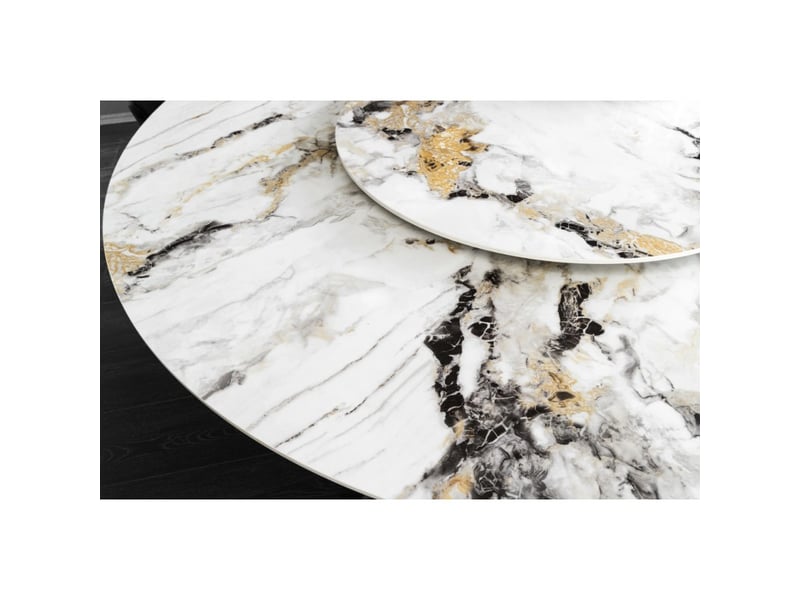 Table axya – ronde 150 cm – plateau en céramique et verre trempé effet marbre blanc avec plateau supérieur tournant - Conforama E