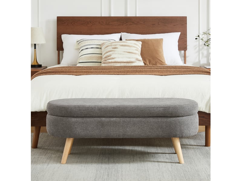  Banc de lit coffre 110x40x42 cm, rangement, banc d'entrée, bout de lit, pour chambre, salon ou couloir, chenille, gris  - Conforama D