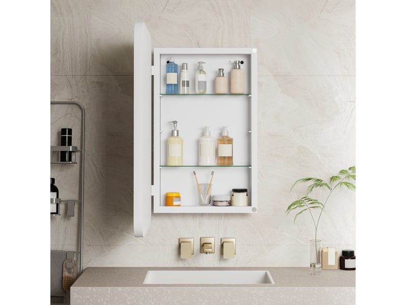  Armoire miroir salle de bain 76x51x12 cm, meuble miroir mural rangement, tablettes réglables, métal et verre, blanc  - Conforama B