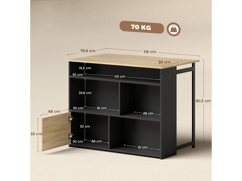  Table de bar,table haute de cuisine, mange-debout panneau de particules noir 116x79.6x90.5cm  - Conforama E