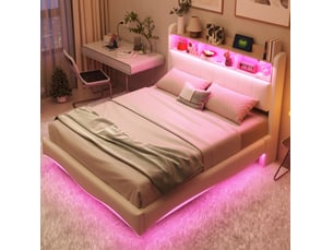 Lit avec rangement 140x200 cm HAVRYA coloris beige