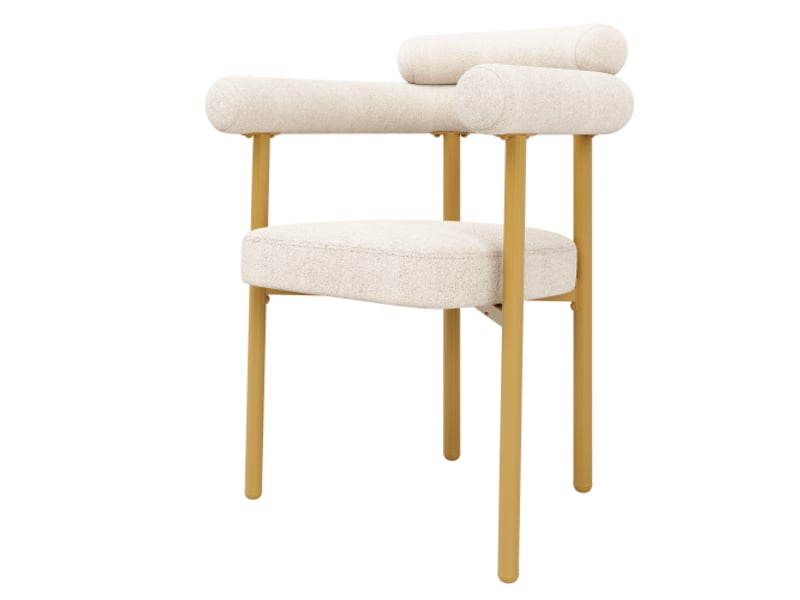 Lot de 2 chaises de salle à manger, chaise beige, sièges en anneau, pieds de chaise de couleur dorée - Conforama E