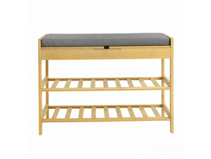 Banc à chaussures,68x30x50 cm,avec assise grise et rangement,bambou