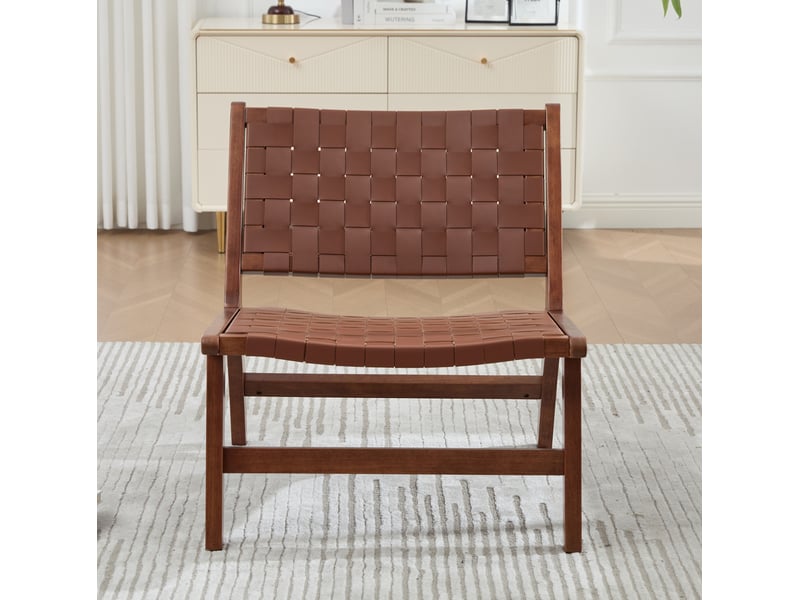 Fauteuil de loisirs marron en pu tressé et bois 71 x 66 x 72 cm - Conforama D