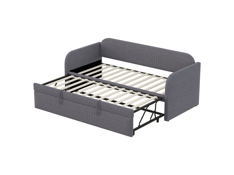  Lit enfant rembourré 90x180190 cm, cadre de lit adulte avec cadre en lin, lit simple multifonction, lit 1 personne, gris  - Conforama B