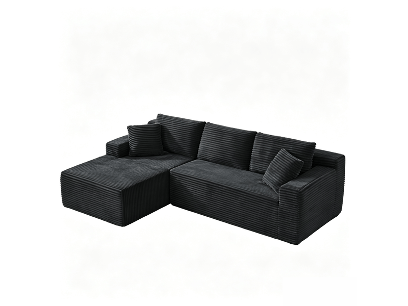 Canapé modulable noir canapé d'angle avec méridienne tissu et mousse pour salon moderne - Conforama A