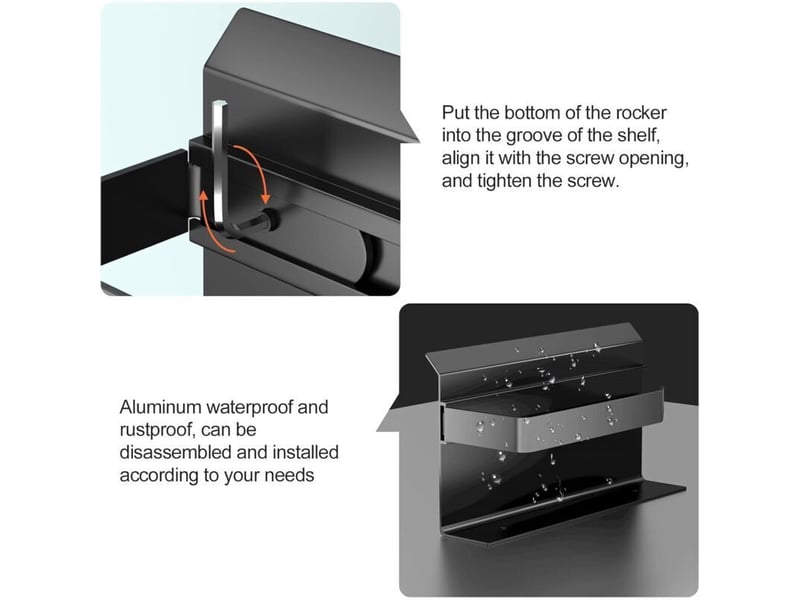  Porte-papier toilette mural en aluminium noir, avec étagère, fixation vis ou adhésif - pour salle de bain &amp; cuisine  - Conforama B