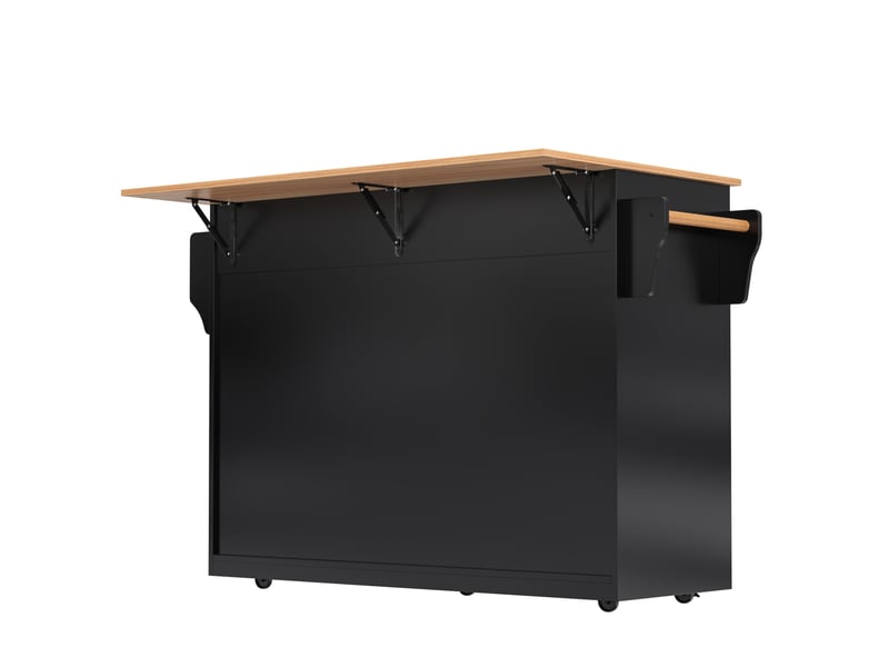  Desserte roulante,chariot de cuisine en mdf avec 4 portes,2 tiroirs,plateau pliable,roulettes et pieds en bois interchangeables,noir desserte noir - Conforama E
