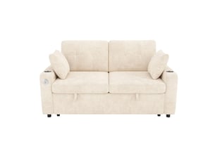 Canapé droit convertible 2 places Tissu beige avec coffre de rangement