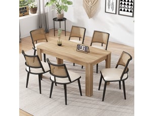 Chaise de salle à manger lot de 6 avec assise en polyuréthane et dossier en rotin tressé en métal noir