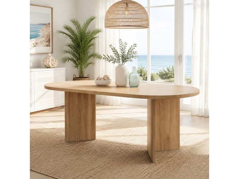  Table de salle à manger pour 6 à 8 personnes, plateau de 18 mm et coins arrondis, en mdf chêne, 160 × 80 cm  - Conforama C