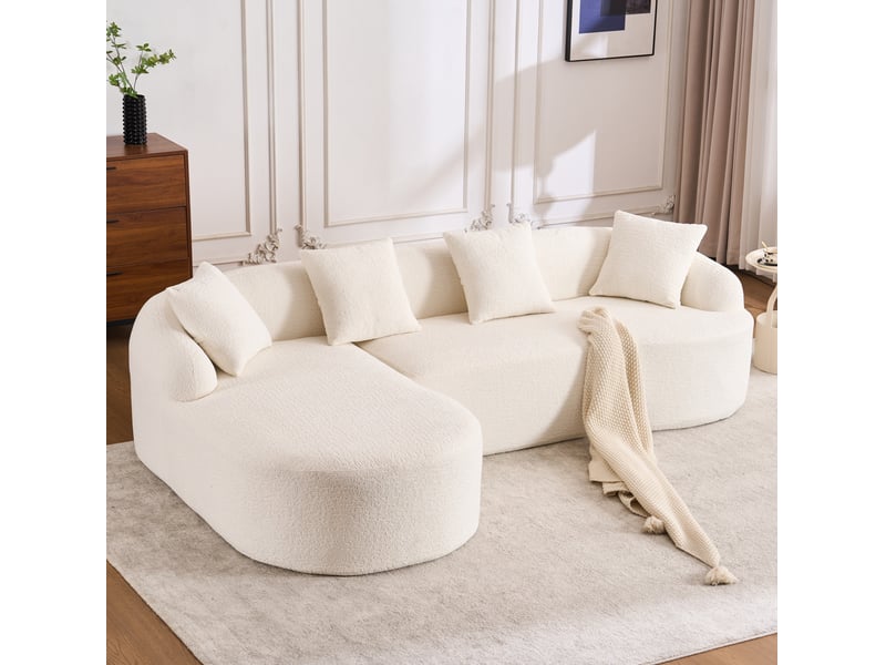 Canapé d’angle 3 places avec méridienne gauche en chenille blanc cassé - Conforama B