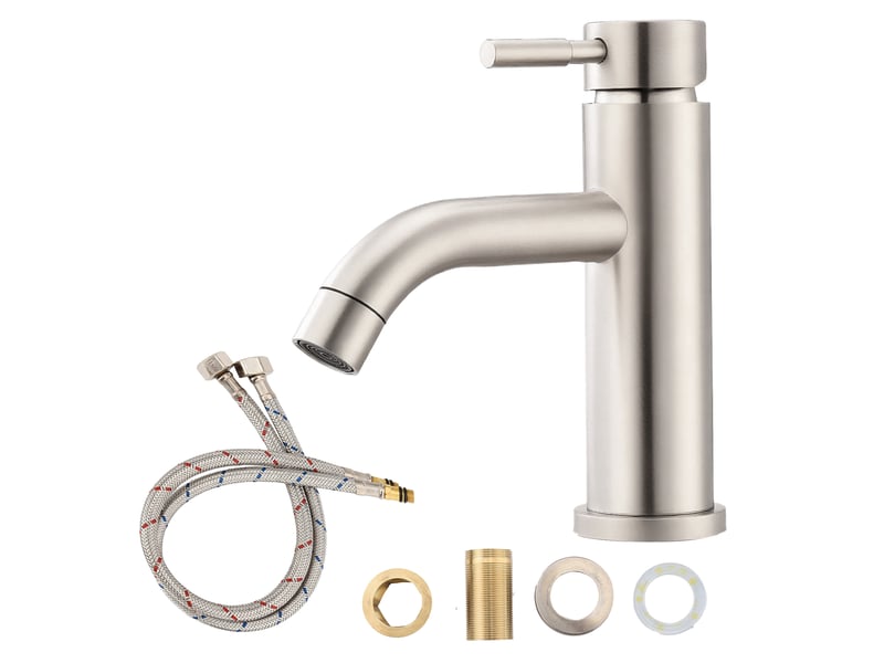 Mitigeur de lavabo - 17.5 x 16 cm gris - robinet de salle de bain monotrou en acier inoxydable avec cartouche ceramique - Conforama A