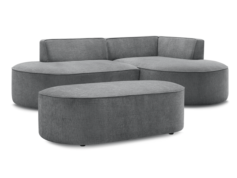 Bobochic canapé d'angle fixe rousseau tissu texturé avec pouf gris foncé angle droit ROUSSEAU - Conforama A