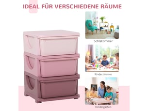 Meuble rangement jouets rose 3 niveaux, commode enfant, petit placard à tiroirs pour chambre enfant