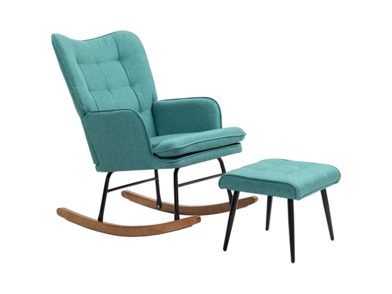  Fauteuil à bascule avec repose-pieds, accoudoirs, aspect lin, charge 130 kg, pour chambre  - Conforama A