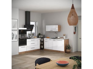Vicco cuisine, blanc haute brillancechêne de force doré, 340cm, pt marbre