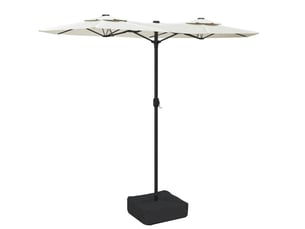 Parasol de jardin à double tête 316 x 145 cm protection uv mécanique pratique en acier blanc sable 02_0047385