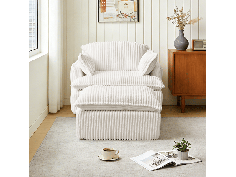 Fauteuil avec repose-pieds ulevr 1 place en velours côtelé beige, mousse haute densité, 115 x 89 x 77 cm, livré compressé sans montage  - Conforama D