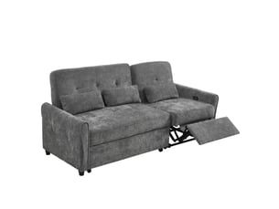 Canapé convertible 3 places avec dossier réglable et assise extensible, repose-pieds et 3 coussins en chenille gris