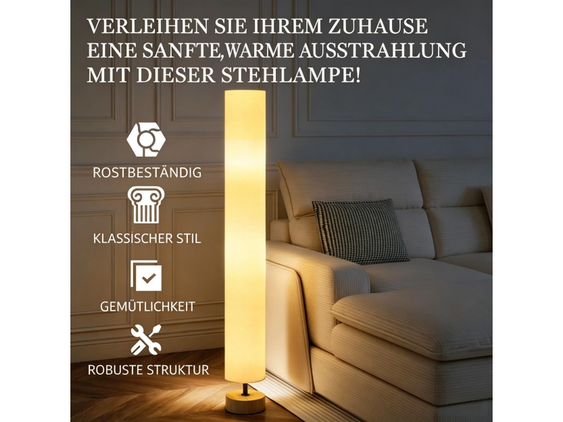  Lampadaire,15x15x120 cm,meulva,interrupteur au pied et 2 douilles e27,lin,beige  - Conforama E