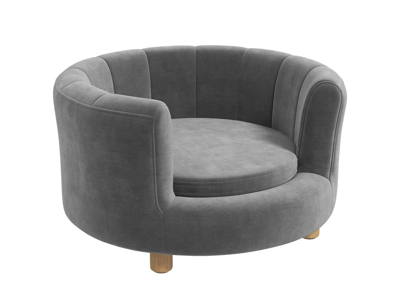 Canapé pour votre petit compagnon gris en tissu lavable, dossier enveloppant, coussin en mousse et pieds en bois, jusqu'à 4,5 kg - Conforama A