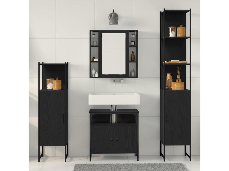 Ensemble de mobilier de salle de bain 4 pc chêne noir cf64512 - Conforama D