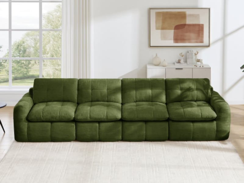  Canapé modulable droit 4 places, chenille vert, sans structure  - Conforama B