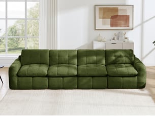 Canapé modulable droit 4 places, chenille vert, sans structure