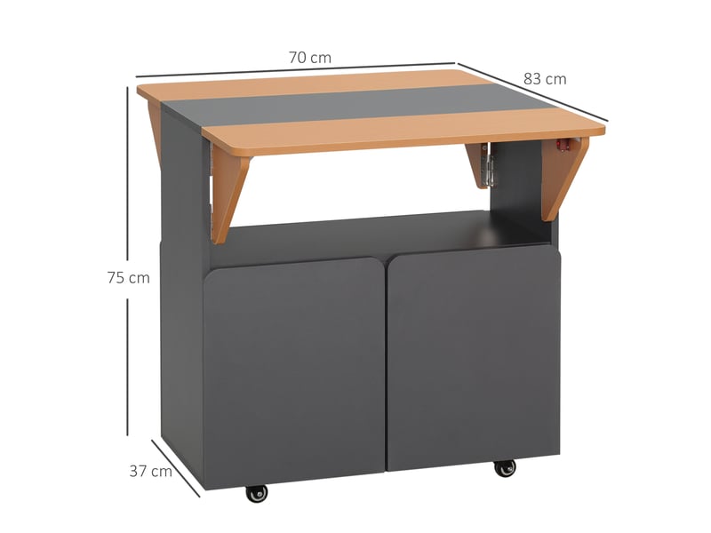  Table pliante gain de place pour 4 personnes maximum, avec 4 roulettes, étagère dissimulée et placard à portes, 70 x 83 x 75 cm  - Conforama E