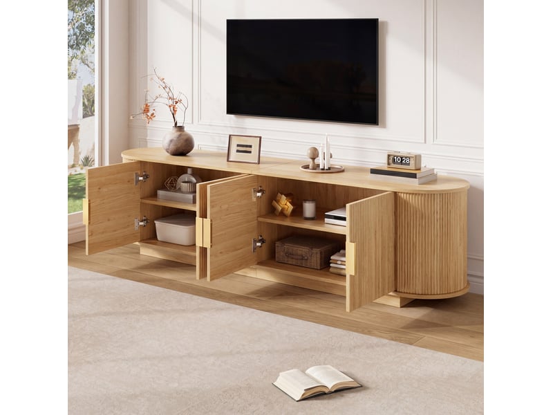  Meuble tv 180x35x50 cm avec 4 portes coloris naturel  - Conforama E