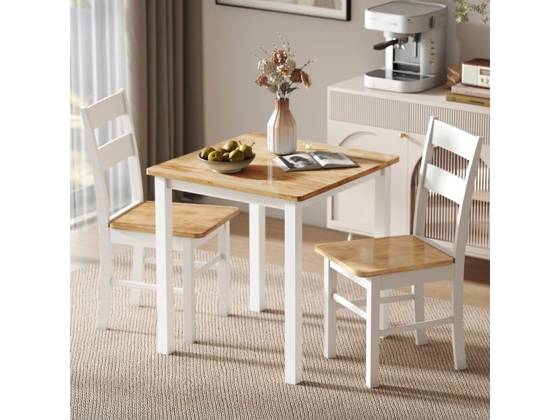  Table de salle à manger pour 4 personnes en bois d'hévéa avec plateau effet chêne, cadre blanc, 69×69×75 cm  - Conforama B