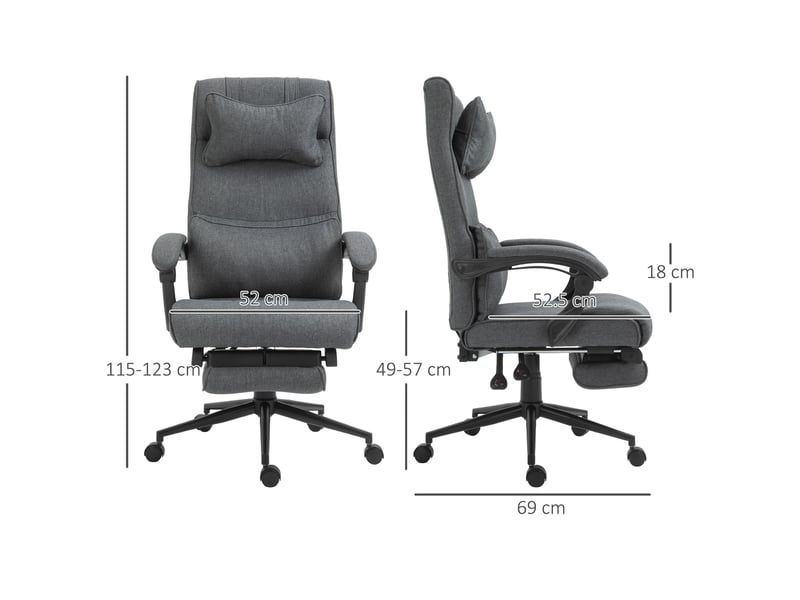  Chaise de bureau ergonomique réglable en hauteur avec accoudoirs et repose-pieds, 66 x 70 x 115-123 cm, grise  - Conforama E