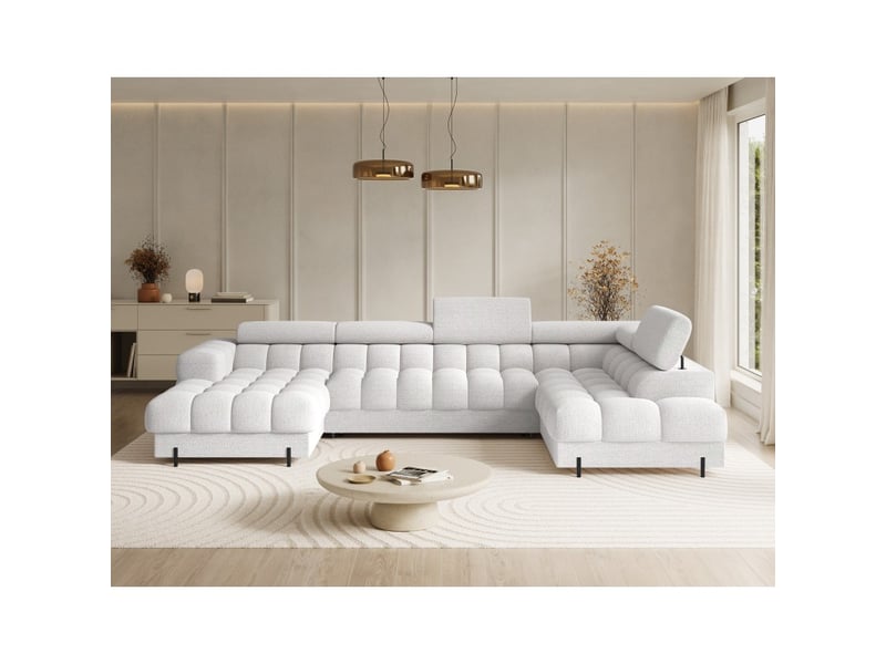  Canapé panoramique convertible blanc angle droit feraria 358x93x202cm  - Conforama E
