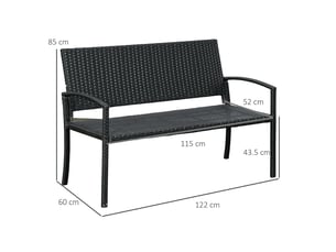 Banc de jardin 120x60x90, banc d'extérieur 2 places en polyrattan, structure en acier, résistant à l'eau, aux salissures et aux uv