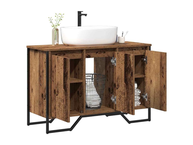  Meuble de lavabo de salle de bain, armoire de bain bois ancien 91 x 35 x 60 cm cf65509  - Conforama C