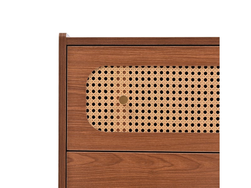  Commode à 6 tiroirs, 120 x 40 x 90 cm, cannage de rotin et poignées dorées, effet noyer  - Conforama E