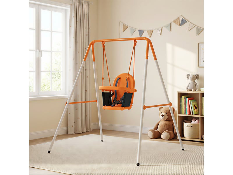  Balançoire portique pour enfants de 6 à 36 mois capacité de charge de 25 kg en acier hauteur 122 cm orange  - Conforama W