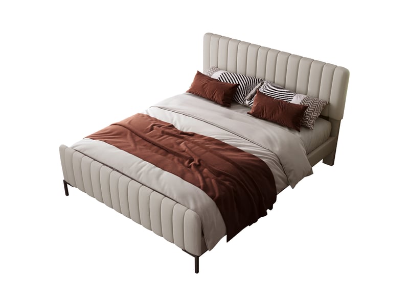  Lit double 160x200 capitonné gris beige avec tête réglable  - Conforama A
