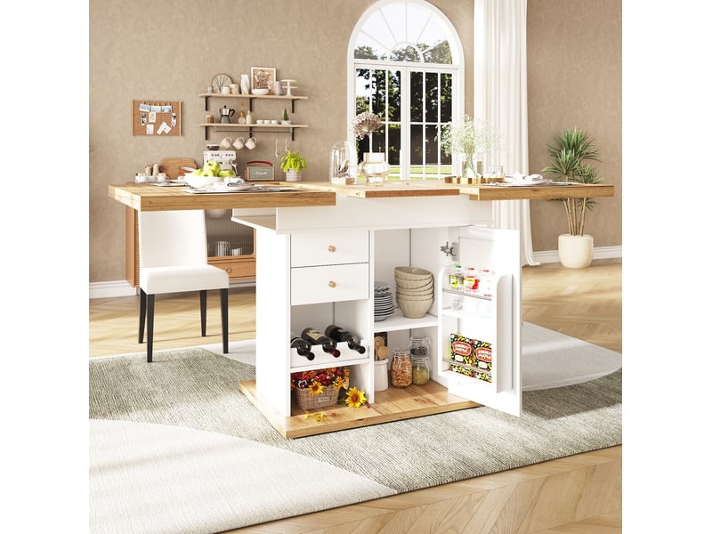 Table extensible télescopique, 110-140x80x75 cm, espace de rangement intégré avec tiroir, mdf, coloris blanc et naturel - Conforama B