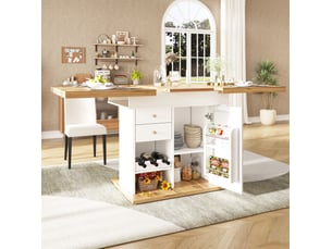 Table extensible télescopique, 110-140x80x75 cm, espace de rangement intégré avec tiroir, mdf, coloris blanc et naturel