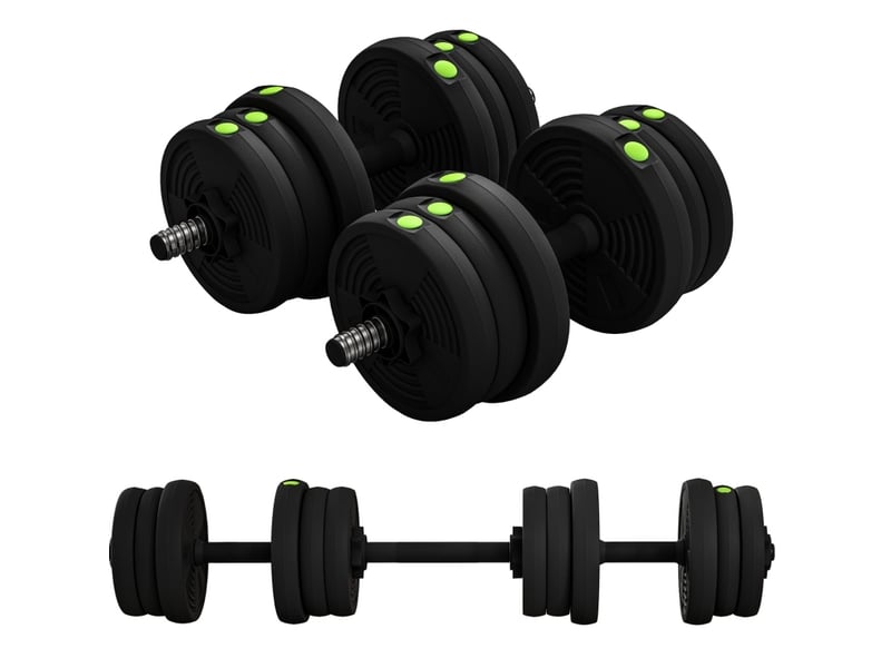  Set d'haltères et barre 2-en-1 20 kg – noir – réglable, antidérapant, protection des sols pour fitness  - Conforama B
