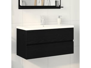 Meuble de lavabo de salle de bain, armoire de bain chêne noir 90 x 39 x 62 cm cf65544