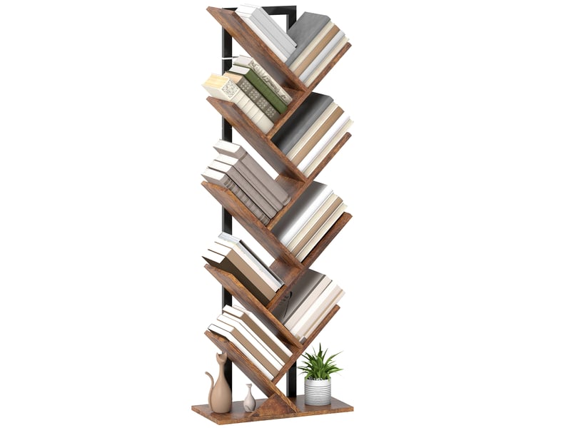  Bibliothèque arbre à 9 niveaux, meuble de rangement industriel avec cadre en acier, 50x24x136cm, brun rustique  - Conforama A